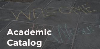 Academic Catalog Warm welcome at Wesley Theological Seminary: Chalk sidewalk sign extends hospitality, inviting all to a community of learning
