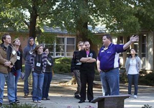 Director of Recruitment leading a campus tour for prospective master of divinity students