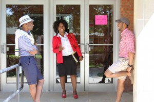 Image: Three students talking together