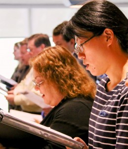 Rachel He student from Beijing singing in the Wesley choir