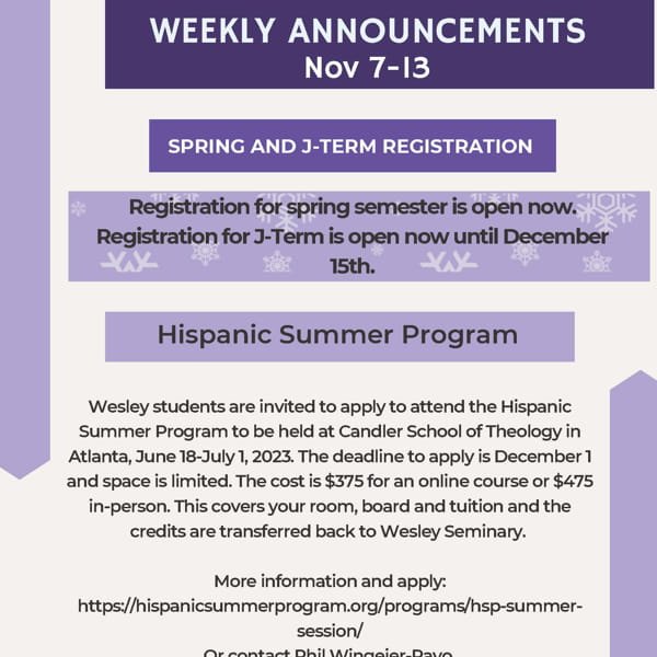 Weekly Newsletter Nov 7-13